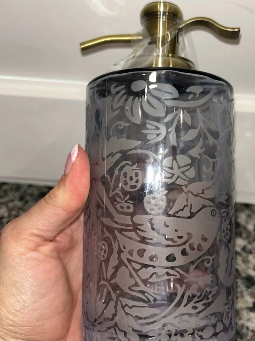 Morris & Co Strawberry Thief Tumbler Soap Pump Toothbrush Holder Etched Blue 3pc
